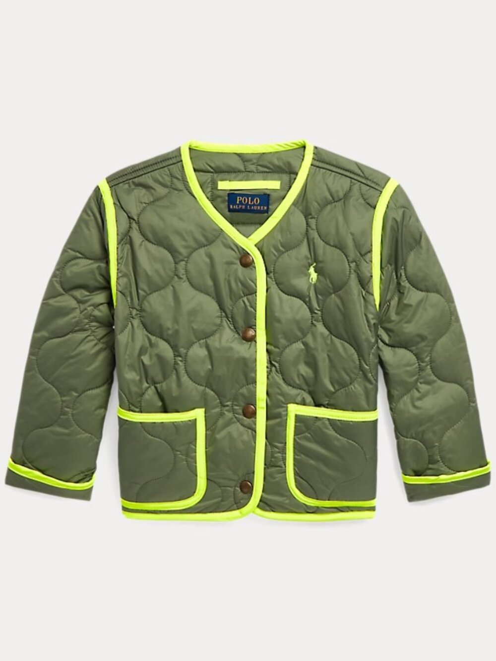 Polo Ralph Lauren Kids 2T Olive Quilted Kids Bomber Jacket Neon Trim STREETWEAR